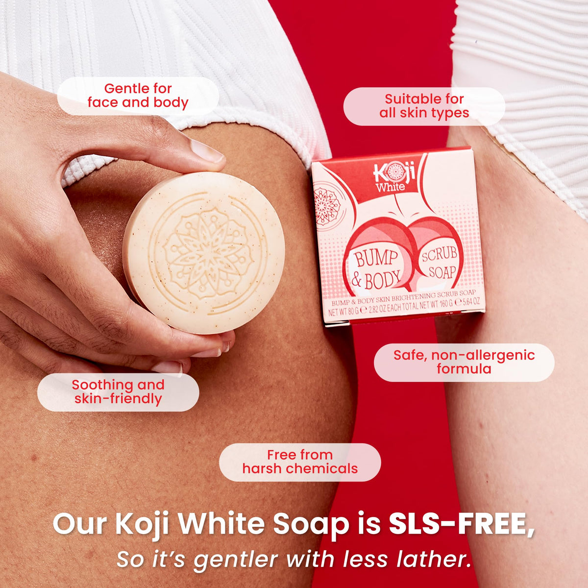 Koji White soap lather in shower demonstrating gentle exfoliation in use