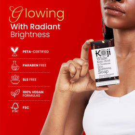 Koji White ingredient label close-up illustrating kojic acid and glutathione