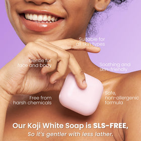 Koji White ingredients label showcasing kojic and hyaluronic acid content