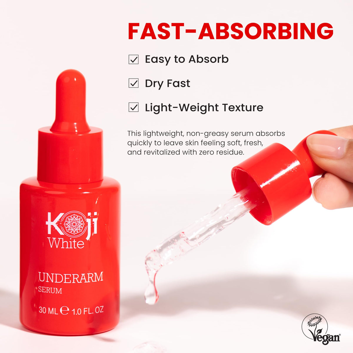 Koji White serum dropper texture highlighting lightweight absorbency