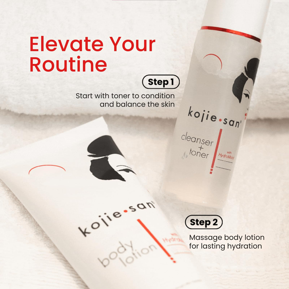 Kojie San applied to cotton pad demonstrating easy, no-rinse toner application