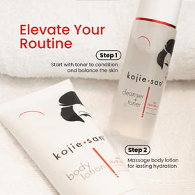 Kojie San applied to cotton pad demonstrating easy, no-rinse toner application