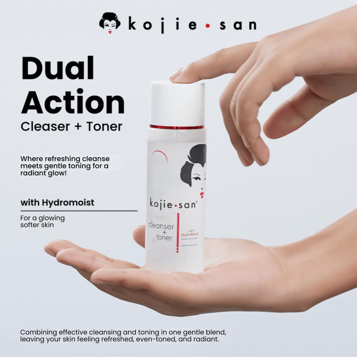 Kojie San bottle on a bathroom vanity showing everyday skincare routine compatibility