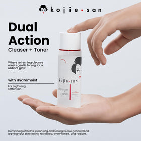 Kojie San bottle on a bathroom vanity showing everyday skincare routine compatibility