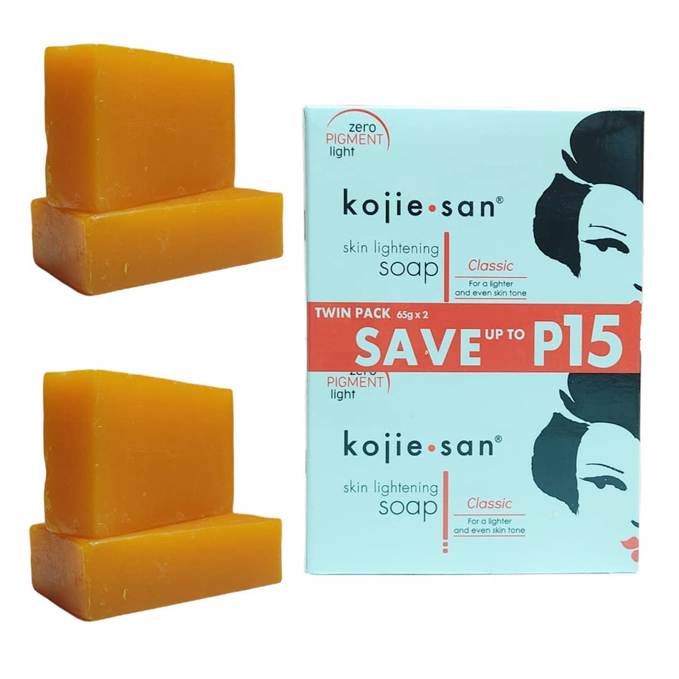 Kojie San front packaging showing four 65g bars for clear value