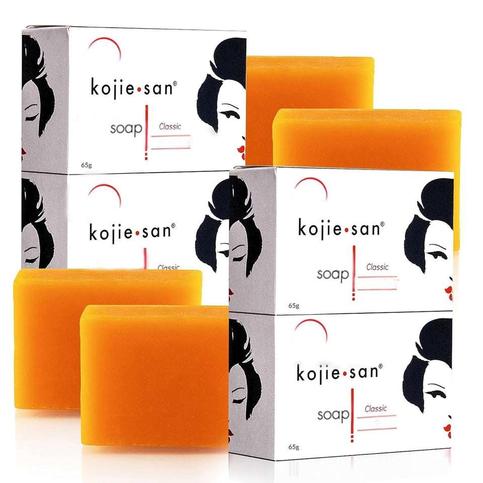 Kojie San front packaging bundle showing four bars and clear product label for confident purchase