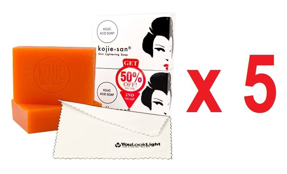 Kojie San front packaging showing soap bar and brighter skin benefits