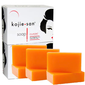 Kojie San front packaging showing six 65g bars and product benefit