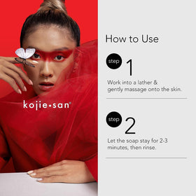 Kojie San foam applied to neck and décolleté showing even tone benefit