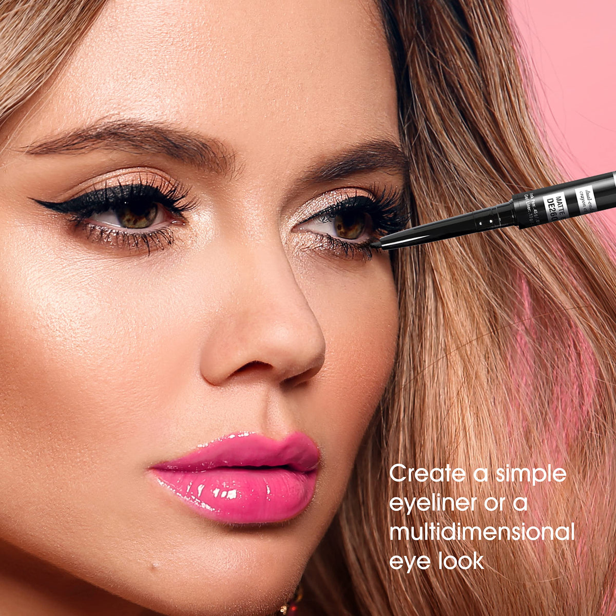 kokie eyeliner in use creating a crisp wing for long-lasting definition