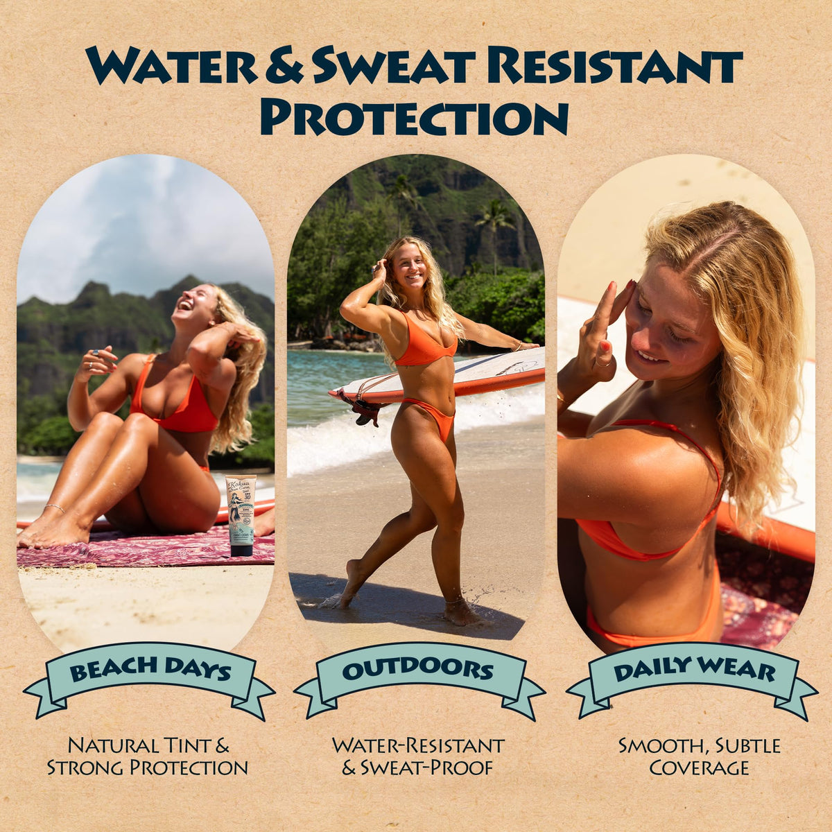 Kokua Sun Care rubbed into arm showing water-resistant coverage for active use