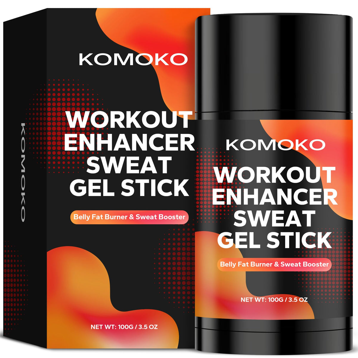 Komoko front packaging showing 3.5 oz stick and clear branding for workout use