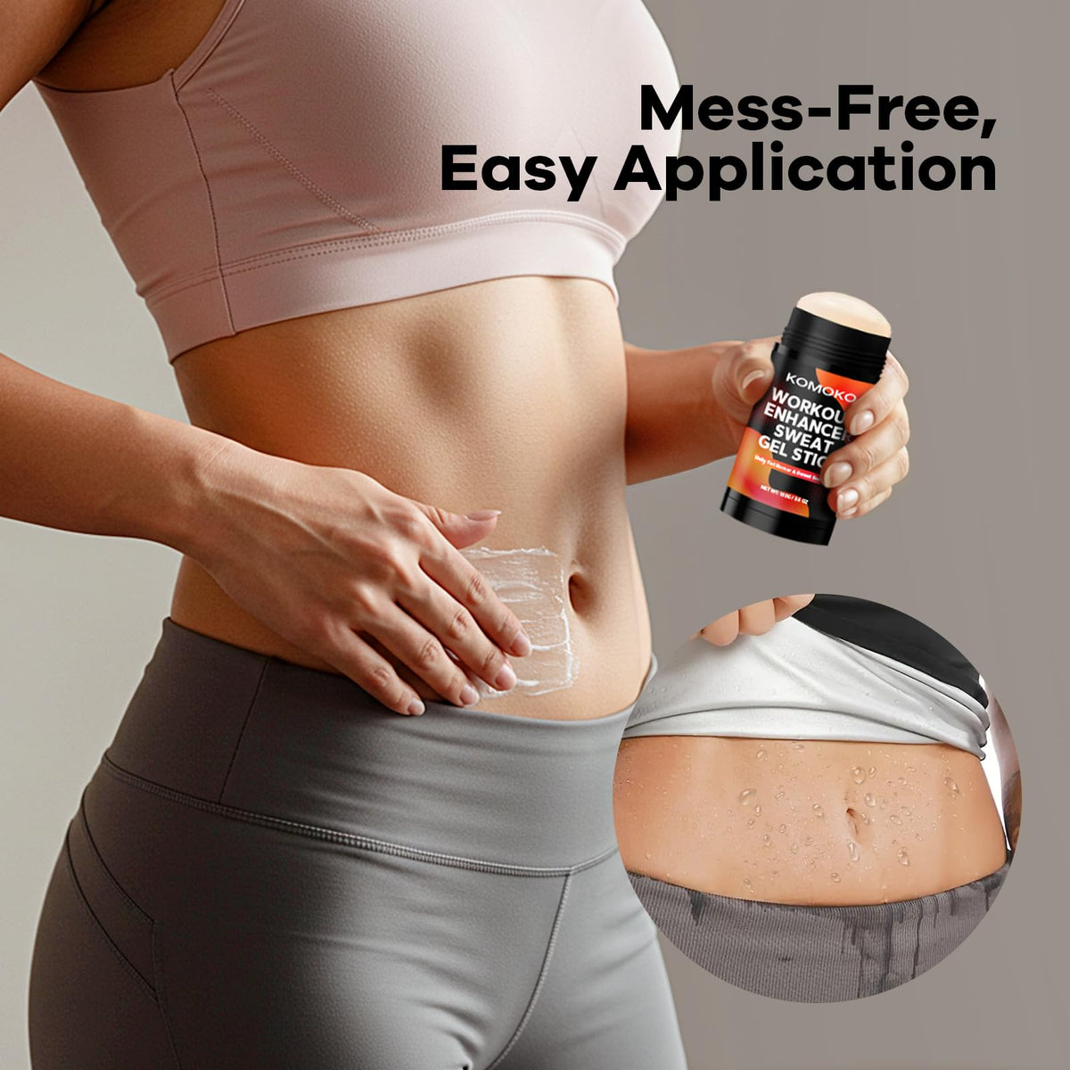 Komoko applied with waist trimmer highlighting intensified targeted sweating