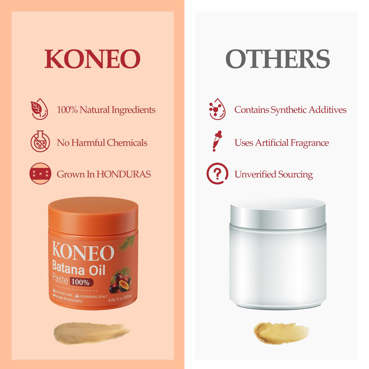 Hands warming KONEO Batana paste to melt texture for smooth application and even coverage