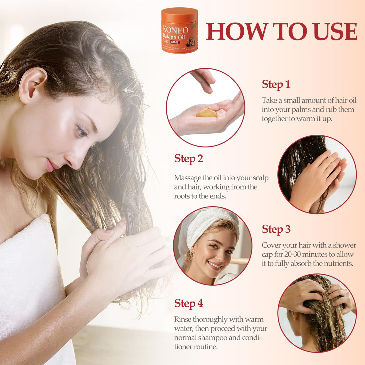 Open KONEO jar revealing raw Batana oil paste for deep nourishment and restorative care