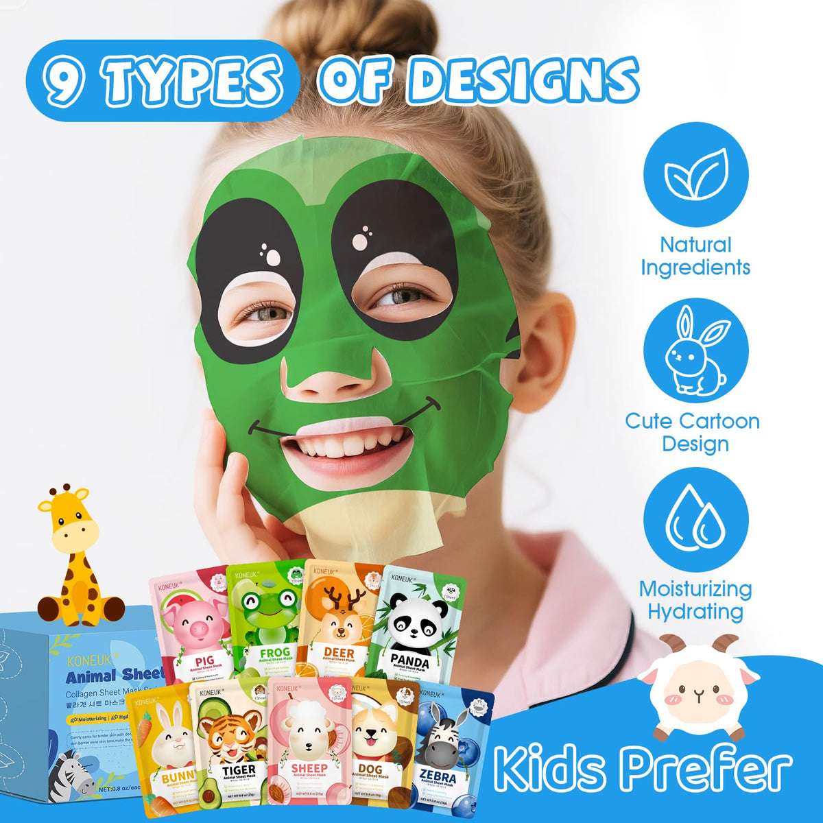 KONEUK close-up of nine animal face designs highlighting cute patterns and playful appeal