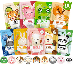 KONEUK front packaging showing 18 colorful animal sheet masks and group value