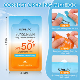 KONEUK beach pouch packed with sachets for convenient sun protection outdoors
