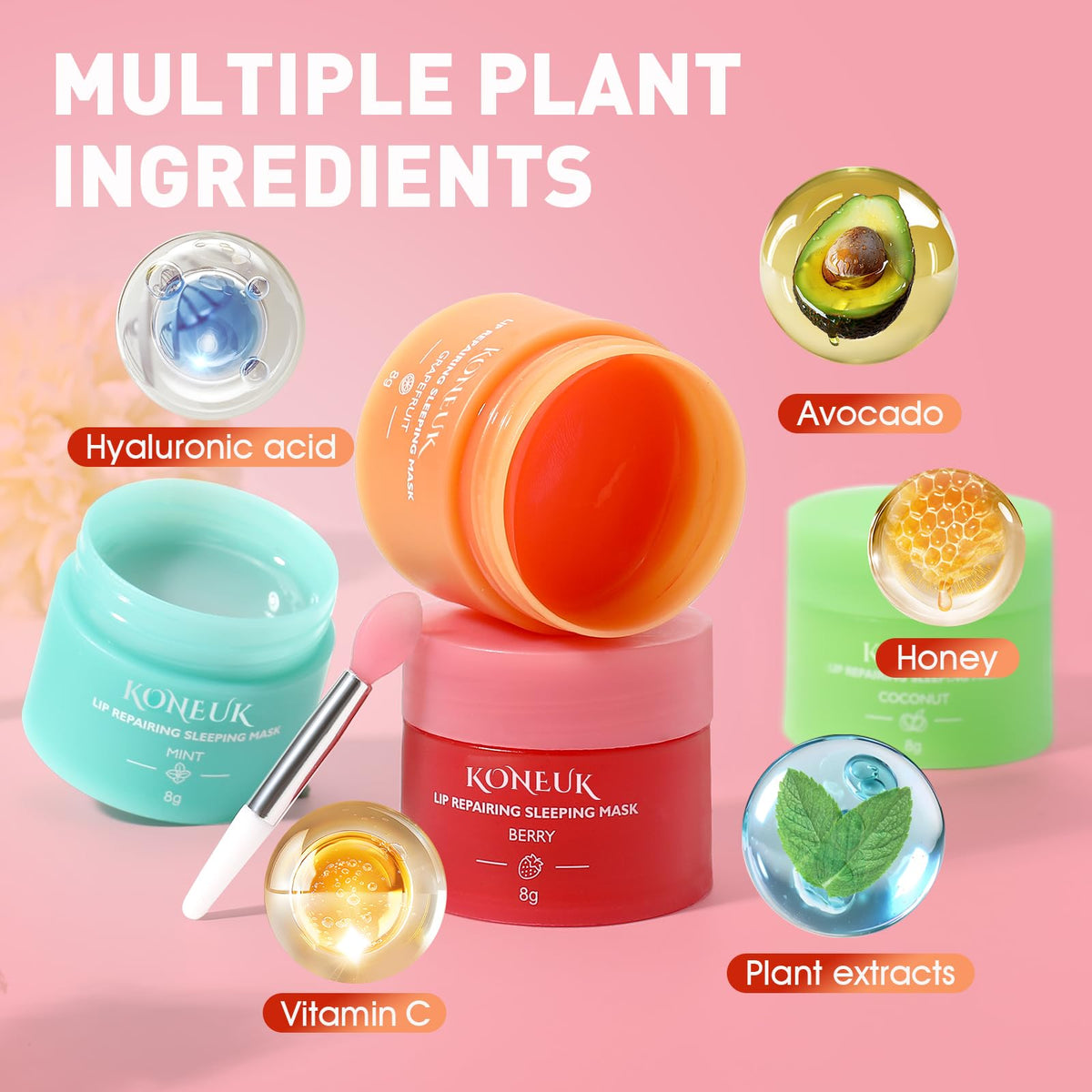 KONEUK flavor collection laid out showing coconut mint grapefruit berry variety