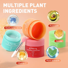 KONEUK flavor selection flatlay with mint grapefruit coconut berry options