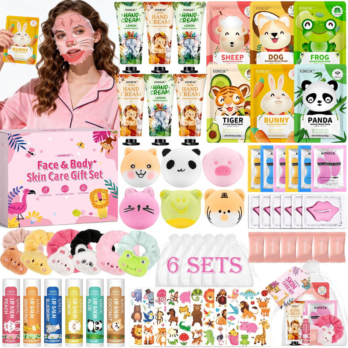 KONEUK front packaging showing full 70PCS spa kit, ready-to-gift