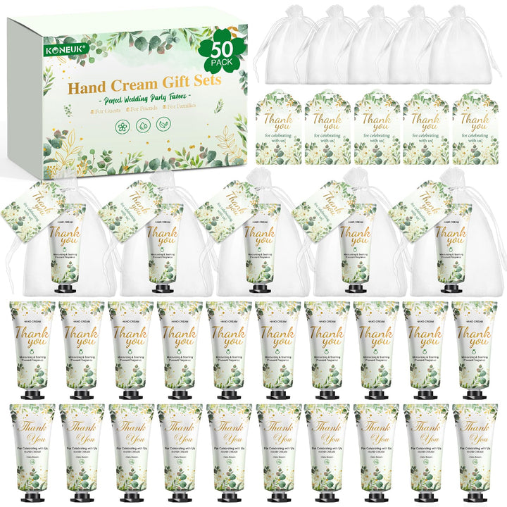 KONEUK front packaging showing eucalyptus-themed favor set and neat presentation benefits