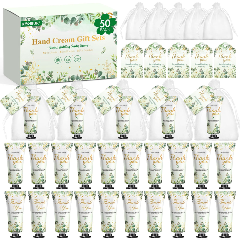KONEUK front packaging showing eucalyptus-themed favor set and neat presentation benefits