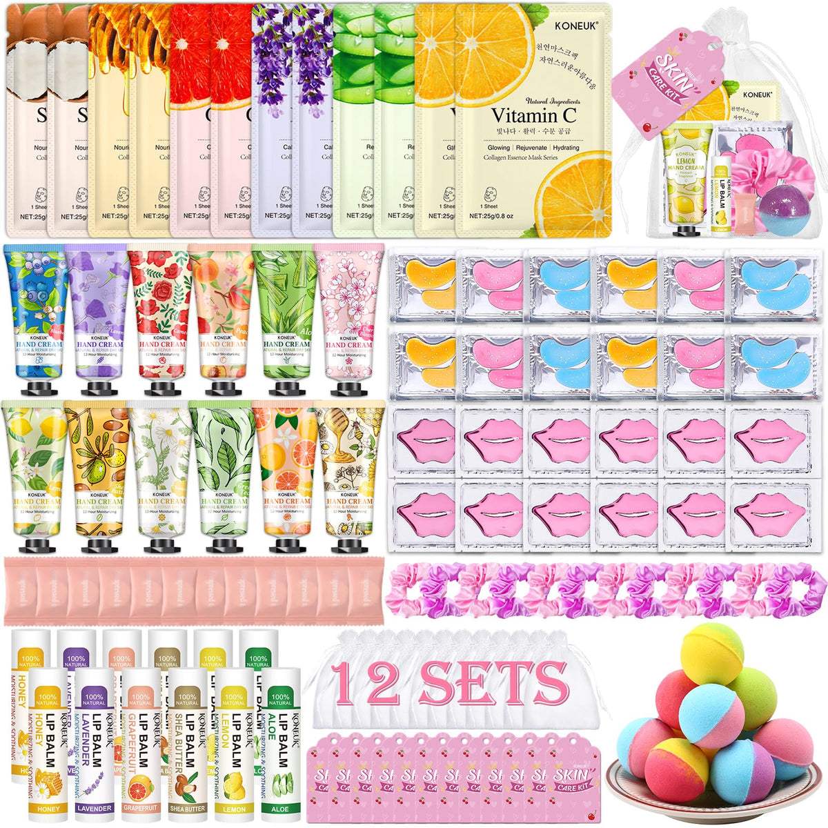 KONEUK front packaging showing full 120-piece spa set and gift-ready box benefits convenience