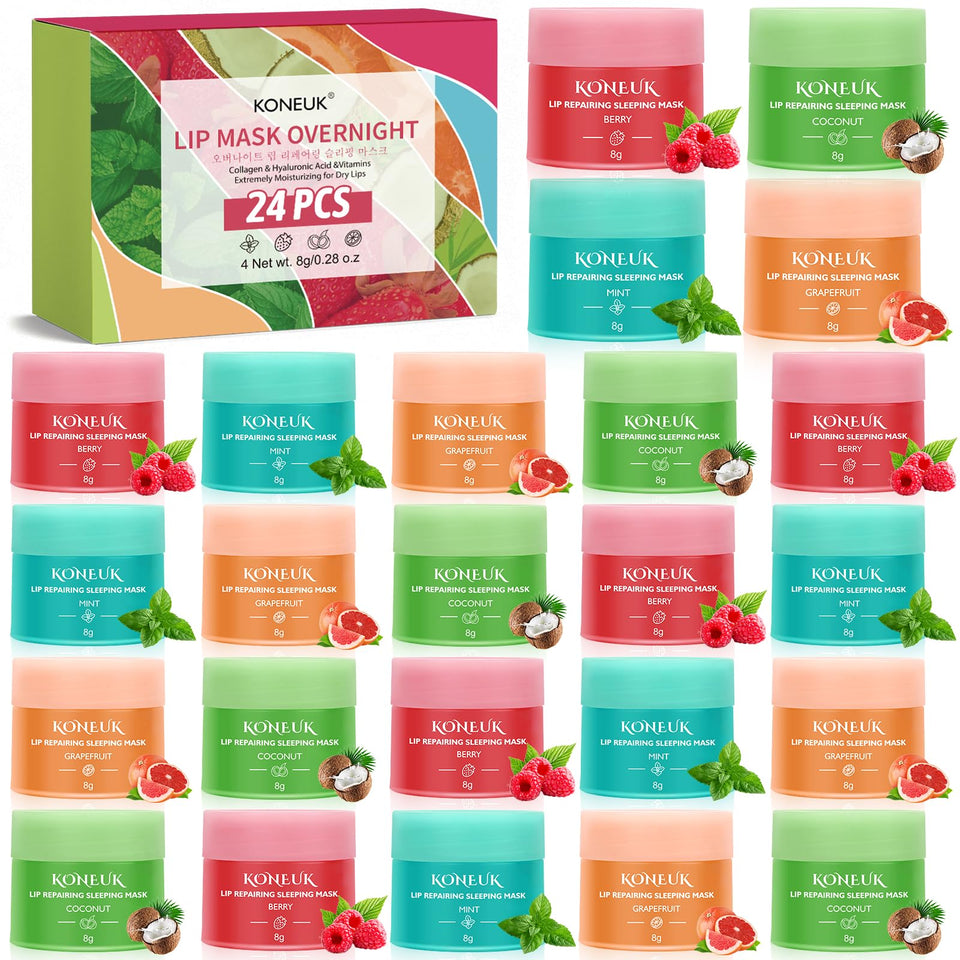 KONEUK front packaging of 24-pack showing assorted jars and benefits