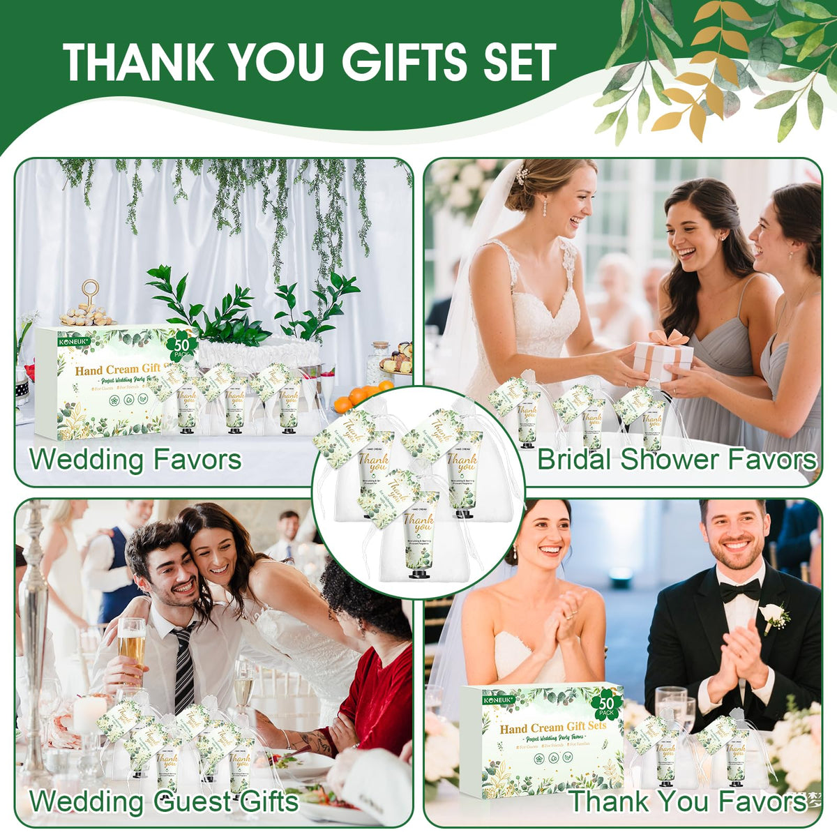 KONEUK favors placed on guest table illustrating event-ready presentation benefits