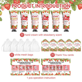 KONEUK hand cream tube close-up label highlighting ingredients and attractive strawberry motif for events