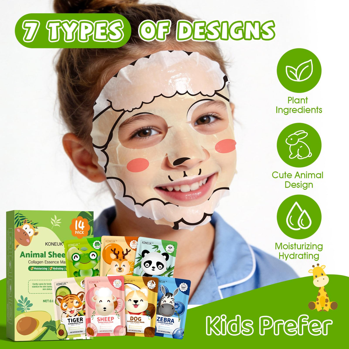 KONEUK mask in use on a child, demonstrating easy party application