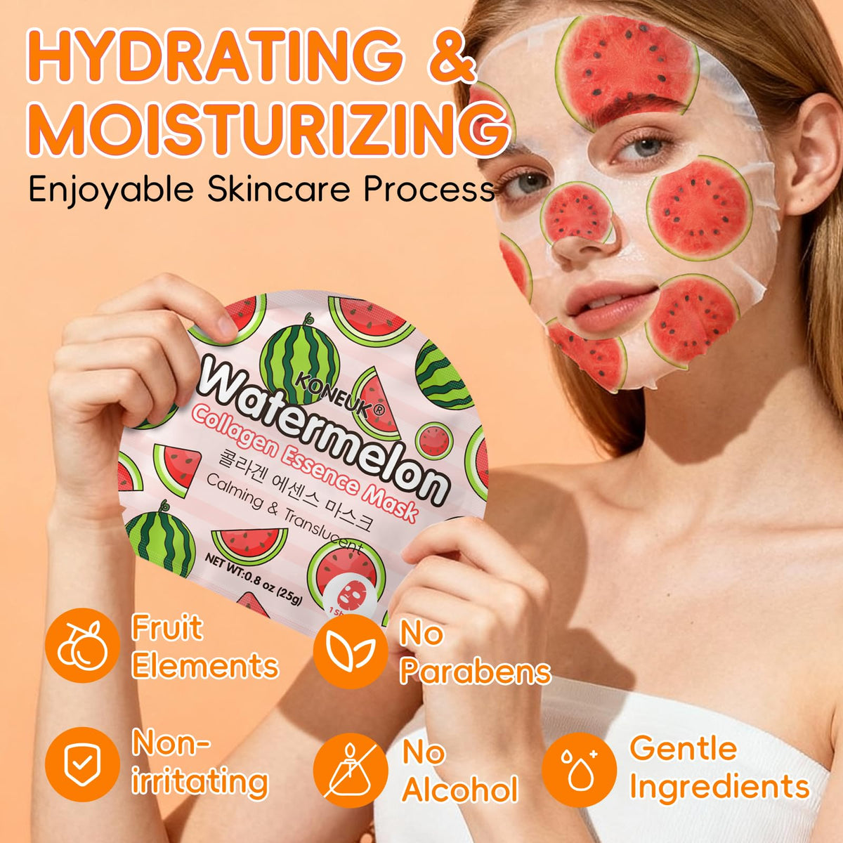 KONEUK model wearing cucumber mask demonstrating cooling comfort and visible fit benefit