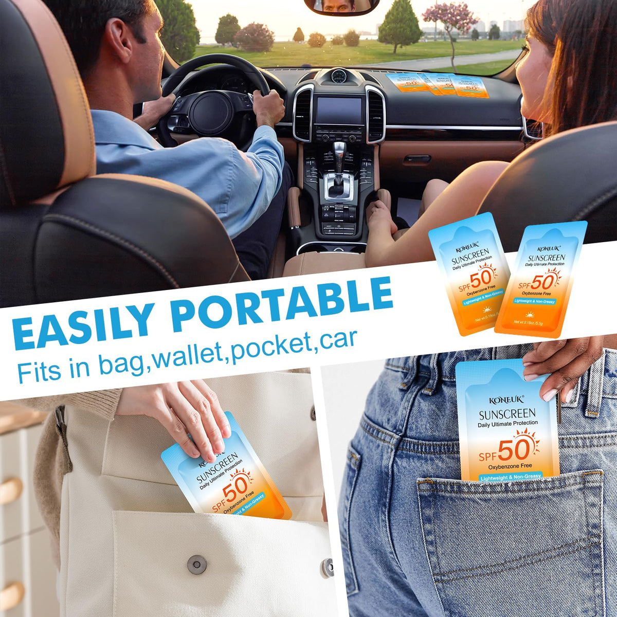 KONEUK size comparison with coin showing compact 0.19 oz sachet portability