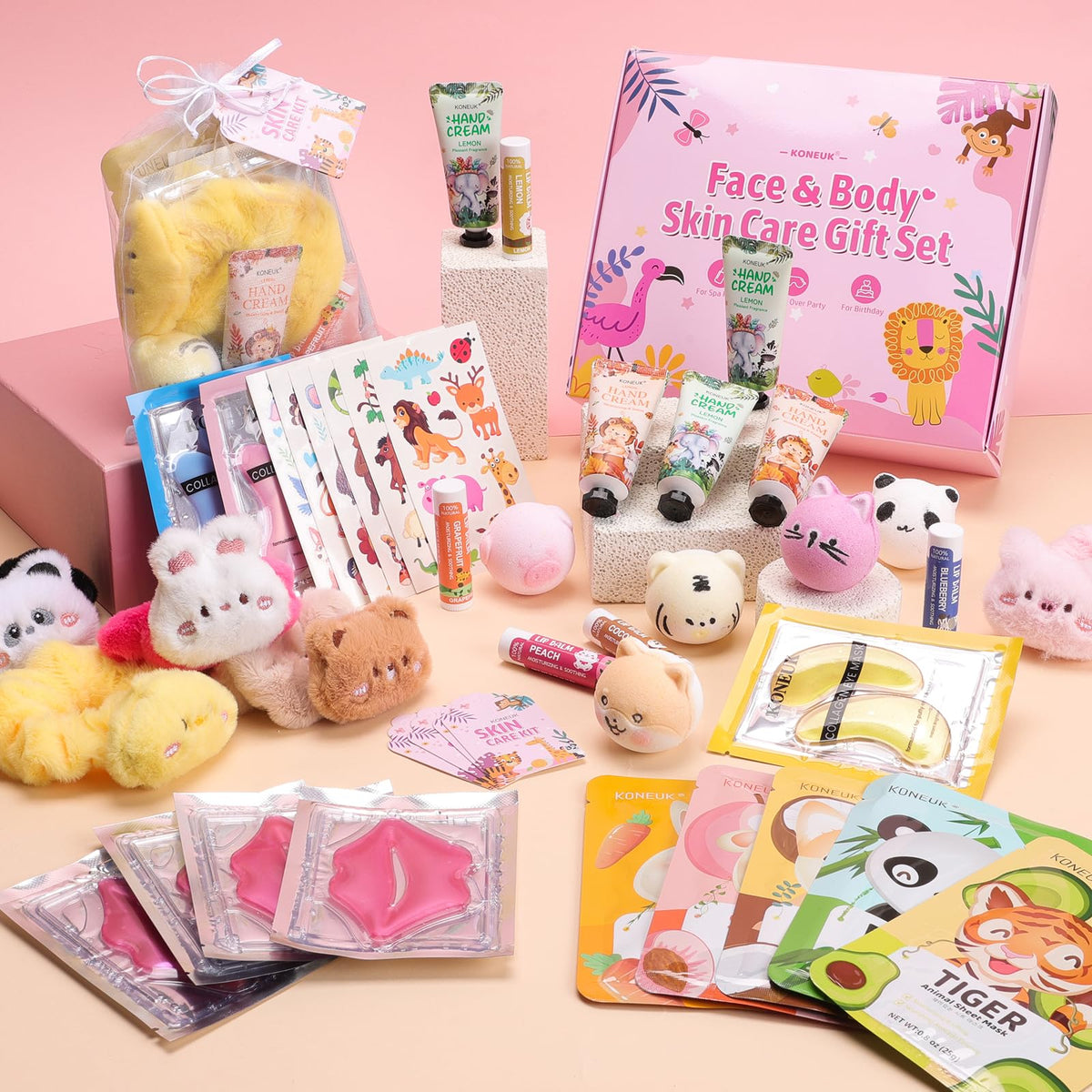 KONEUK sleepover party scene with girls using masks for shared fun