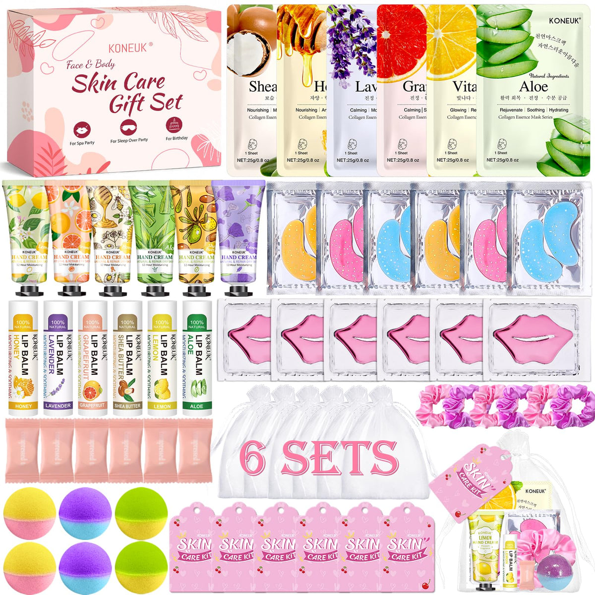 KONEUK front packaging showing full 60-piece spa set and occasion-ready presentation
