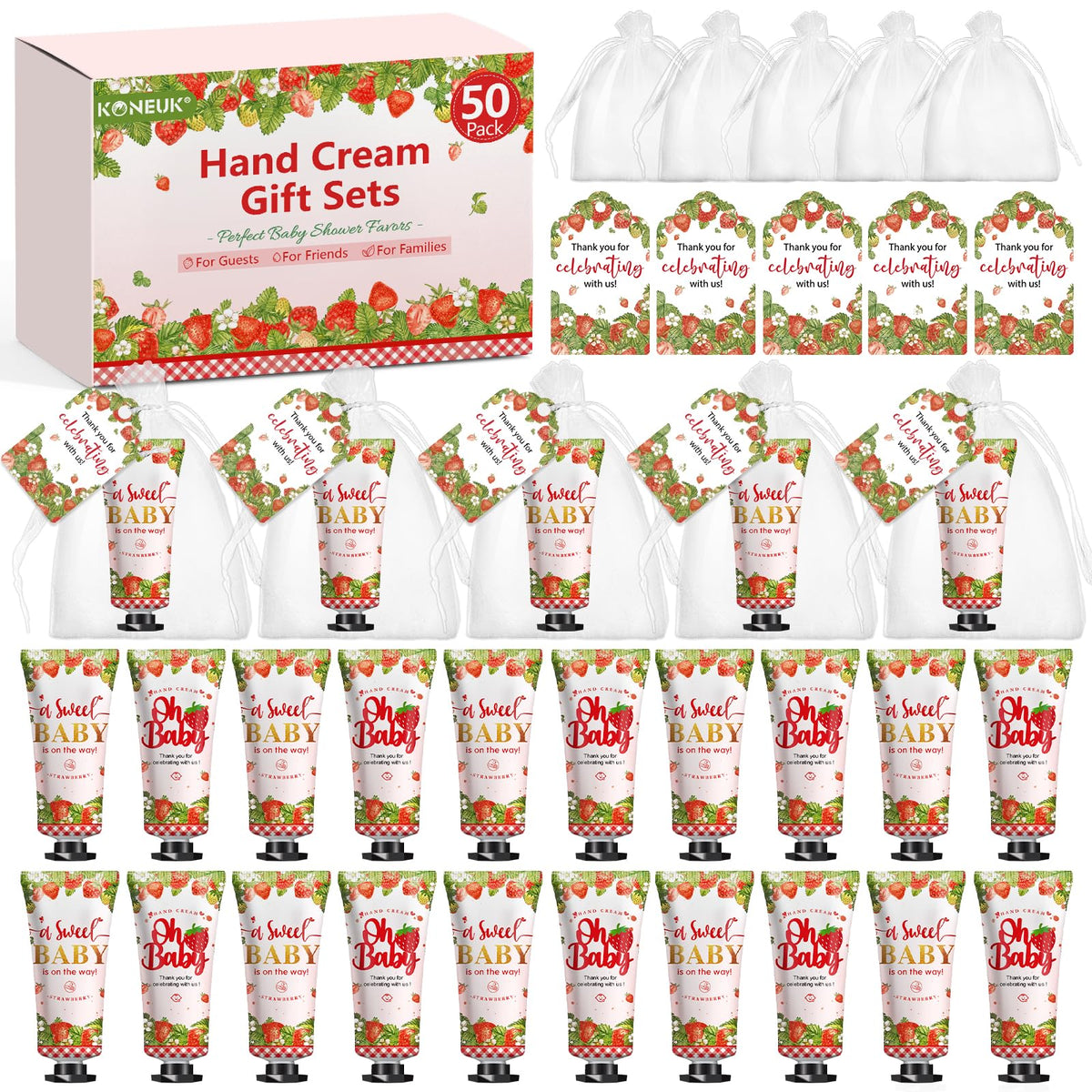 KONEUK strawberry hand cream front packaging showing set contents and bright design for quick gifting