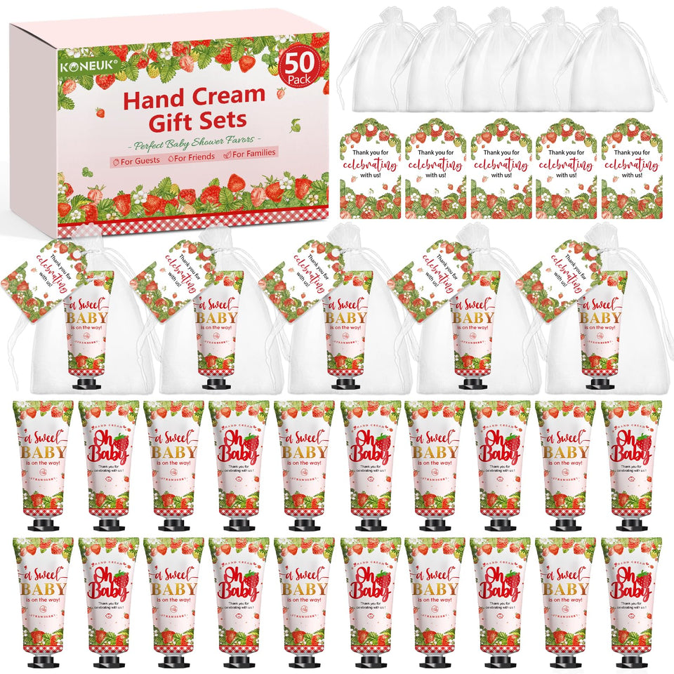 KONEUK strawberry hand cream front packaging showing set contents and bright design for quick gifting