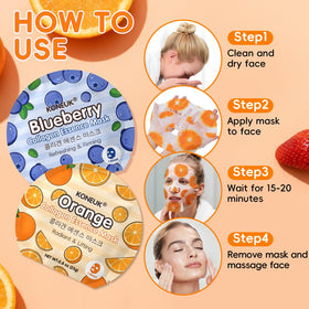 KONEUK six fruit mask varieties laid out highlighting options and colorful mood benefit