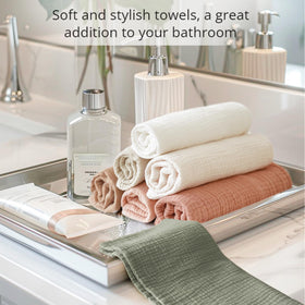 Konssy set in bathroom lifestyle scene showing aesthetic neutral color and organized look