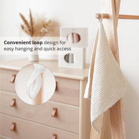 Konssy sewn hanging loop detail for quick drying and easy storage benefit