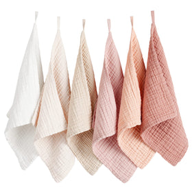 Konssy front pack of six face cloths showing colors and size, soft reusable benefit