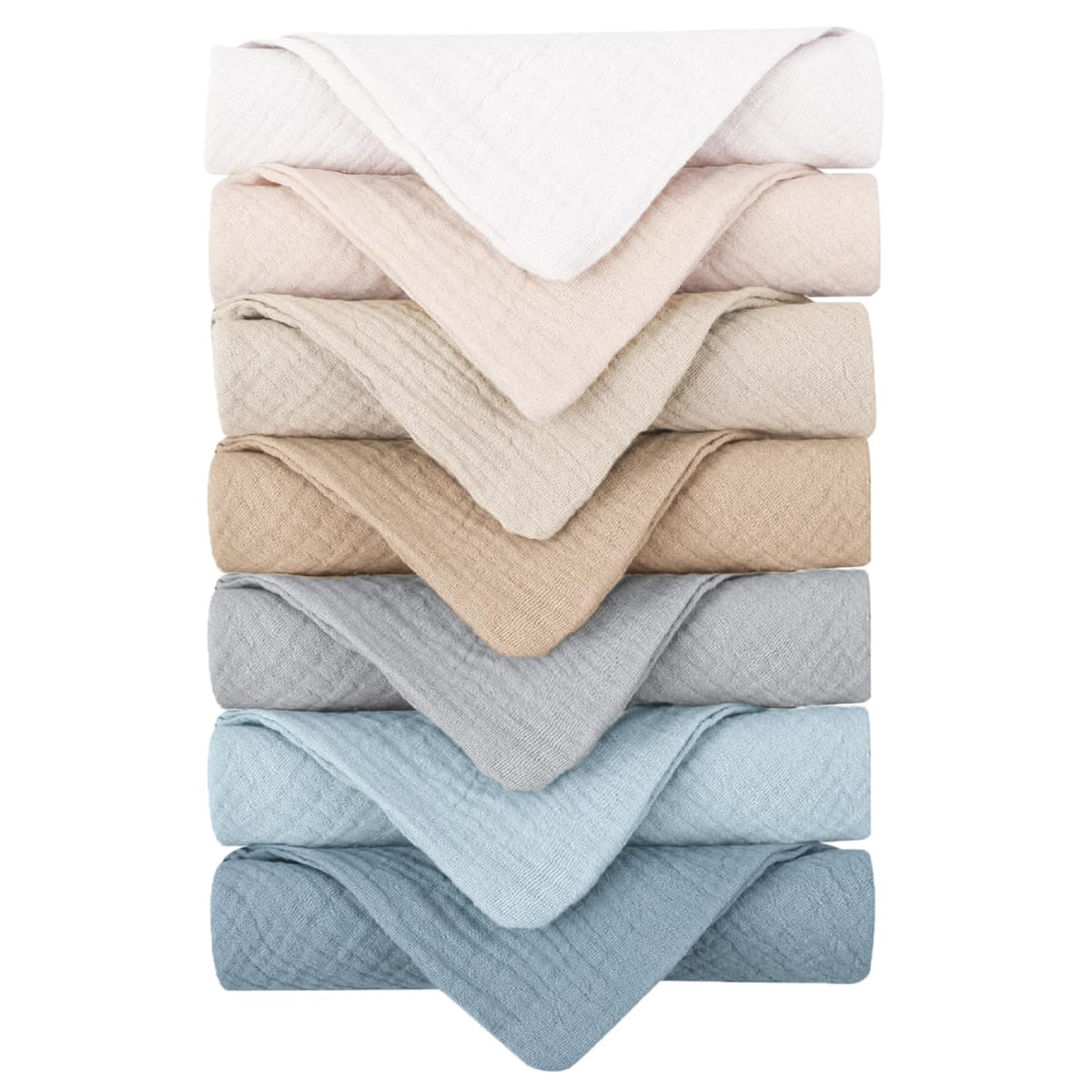 Konssy front view of 7-pack face wash cloths showing neat stack and packaging, ideal for daily use