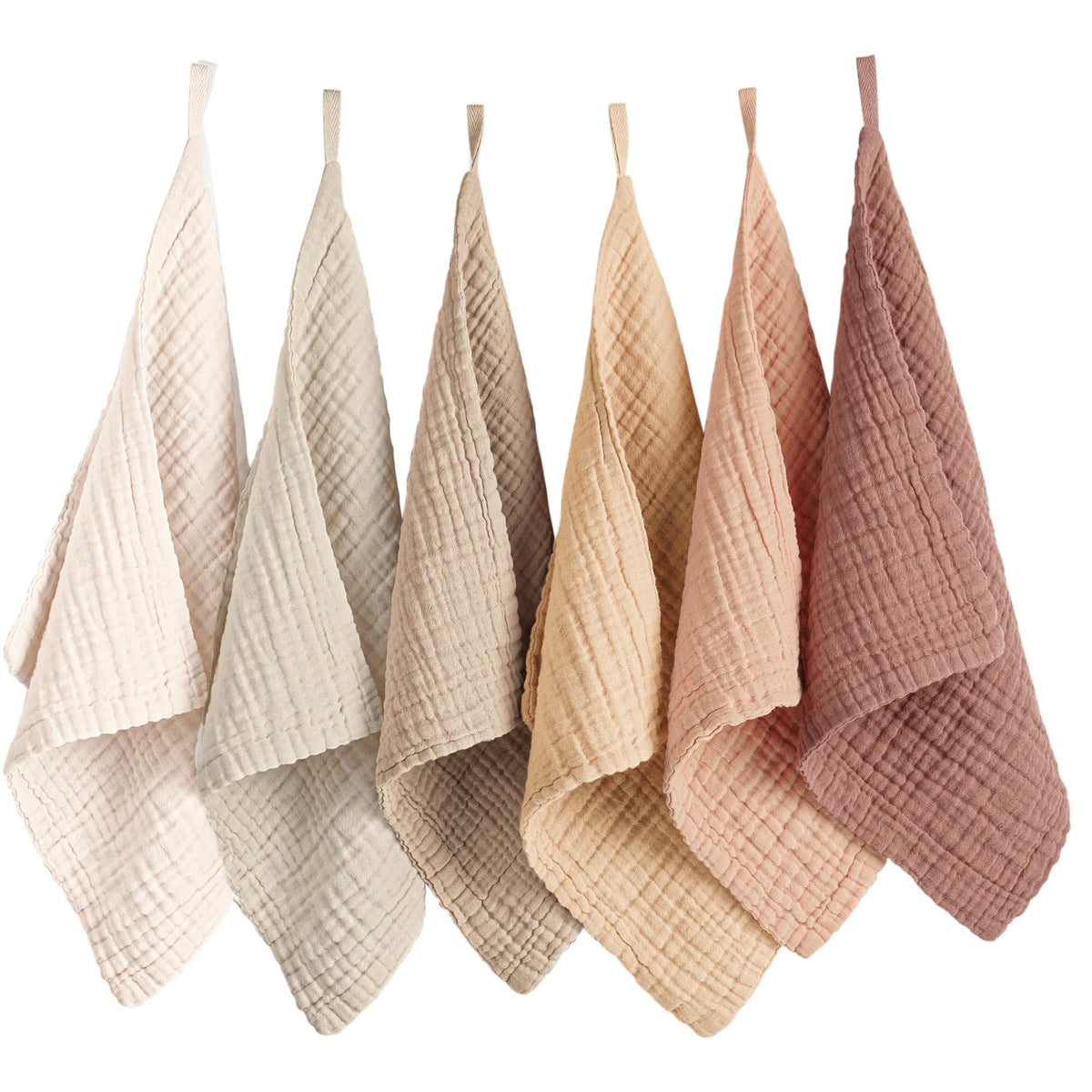 Konssy front view of six-pack face cloths, showing colors and compact benefit