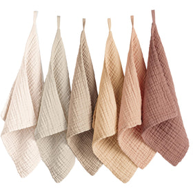 Konssy front view of six-pack face cloths, showing colors and compact benefit
