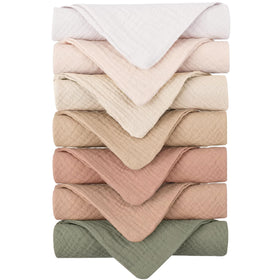 Konssy front pack display showing seven soft cotton washcloths and neutral color benefits