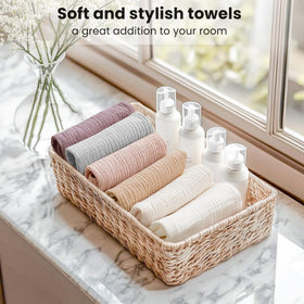 Konssy lifestyle bathroom display presenting reusable cloths for routine