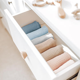 Konssy washcloths in a washing machine and dryer context showing easy machine care