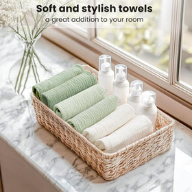 Konssy six muted-colored cloths spread flat highlighting reusable set