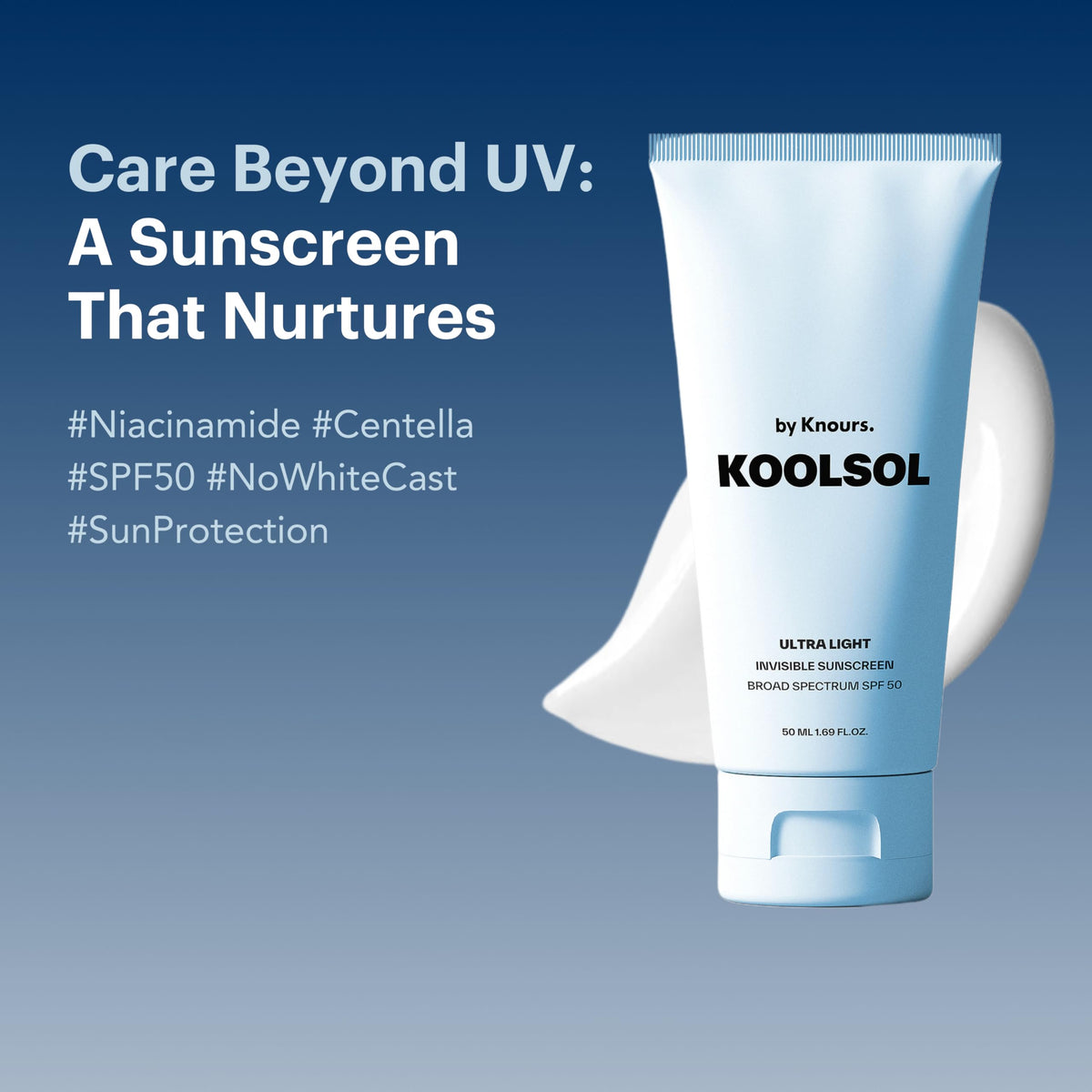KOOLSOL ingredients label emphasizing Centella, niacinamide, and hydrators